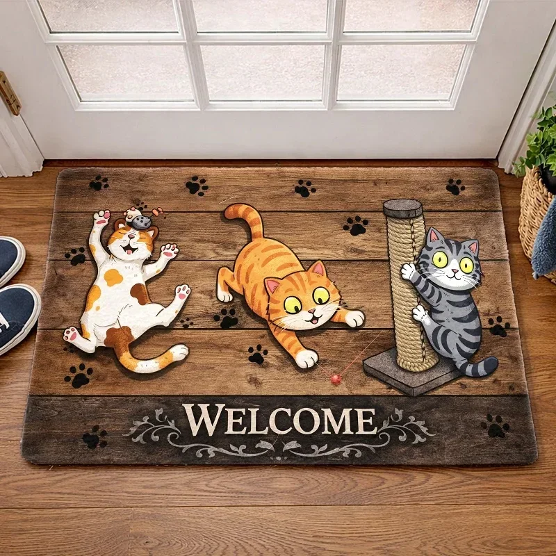 Sleeping Cat Doormat Alarm Clock Cute Kitten Non Slip Indoor Outdoor Entrance Rug Funny Pet Home Decor Trendy Gift For Her