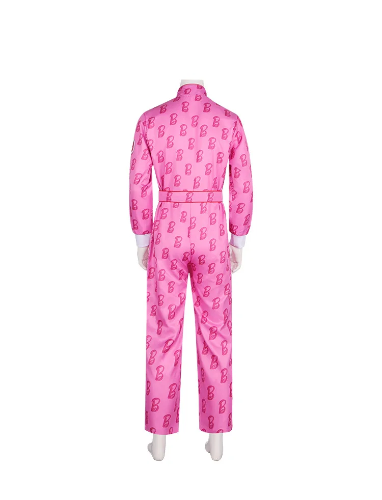 Movie Barbi Ken Ryan Gosling Cosplay Costume Adult Men Pink Letter Uniform Jumpsuit Halloween Bodysuit Outfit Party Zentai Suit