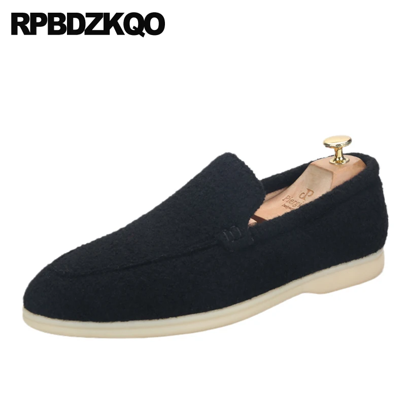 Sheepskin Holiday Fuzzy Slip On Big Size Round Toe 47 Loafers Plain Autumn 13 Men Flats Fur Wool High Quality Solid Fluffy Shoes