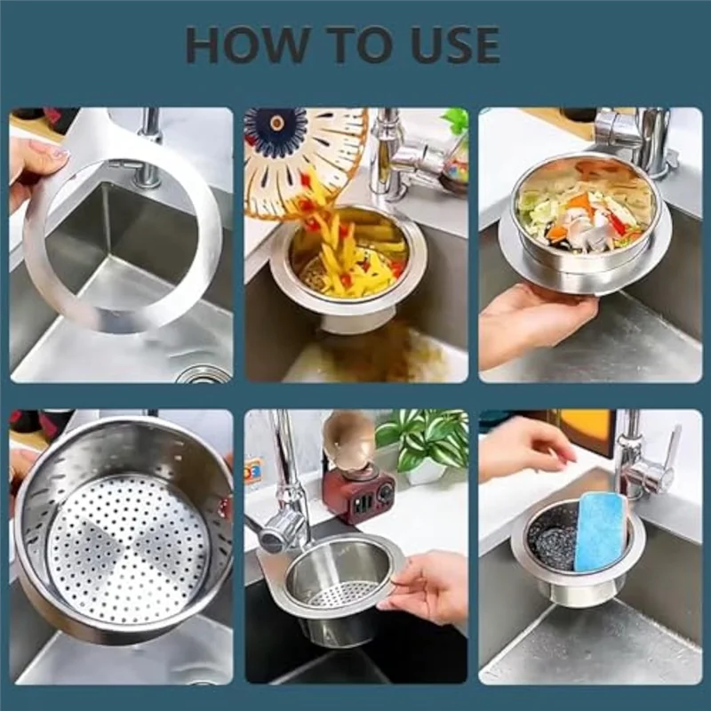 

AT21-Stainless Steel Drain Basket For Kitchen Sink Model Multifunctional Sink Drain Basket Easy To Filter Kitchen Waste
