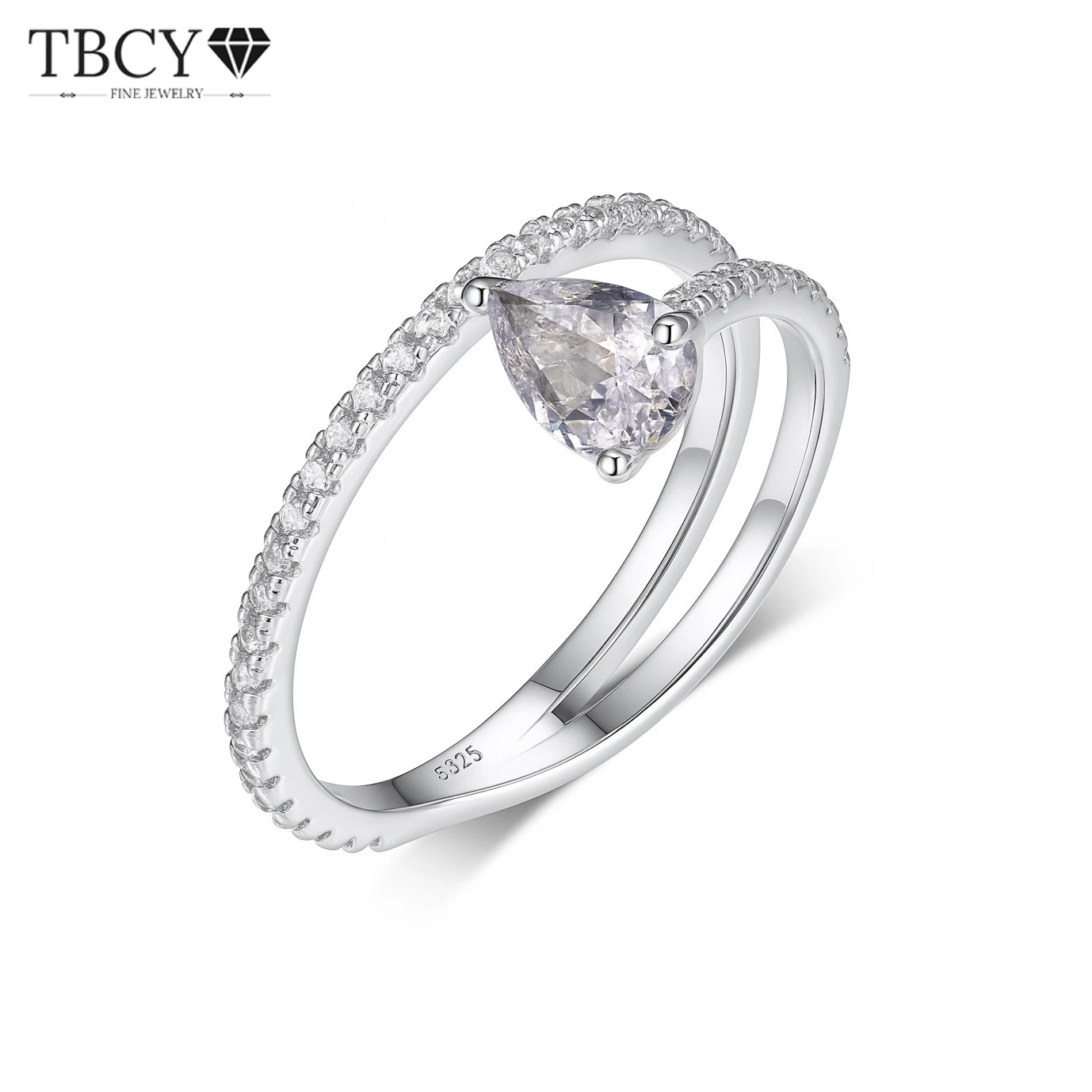 

TBCYD 0.8CT D Color Pear Cut Moissanite Diamond Ring For Women 925 Sterling Silver Luxury Enternity Band For Classic
