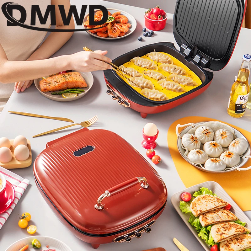 DMWD Multifunction Double Side Heating Electric Skillet 1400W Crepe Pancake Maker Pizza Pie Machine Grill BBQ Griddle Frying Pan