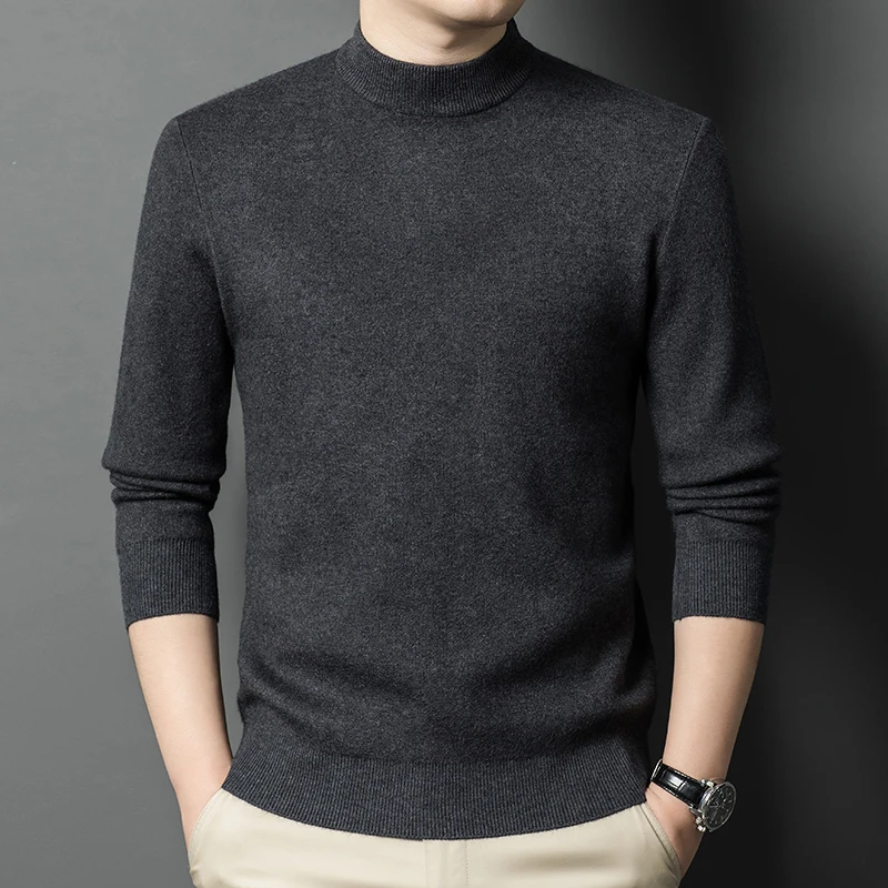 Зимний и осенний мужской кашемировый свитер с круглым вырезом и полувысоким воротником, свободная основа, повседневный вязаный свитер.
