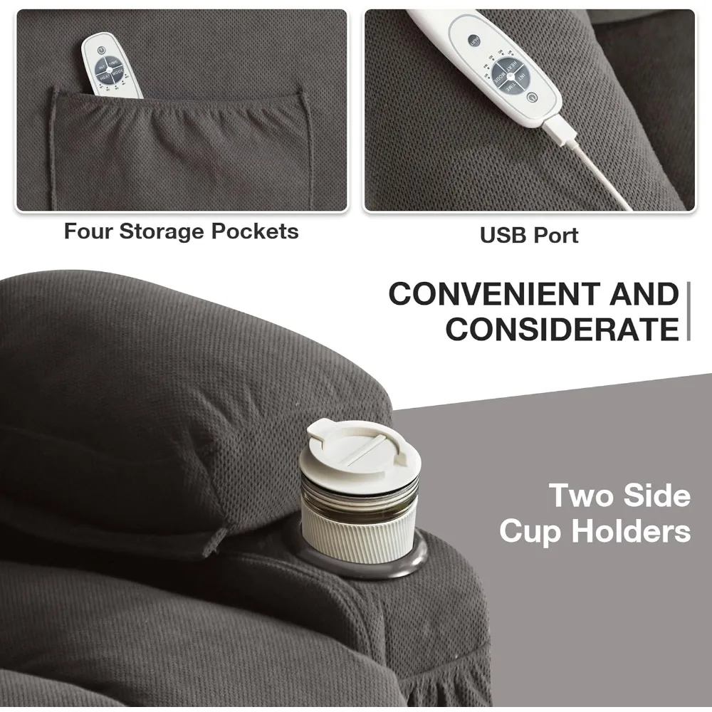 كرسي كرسي رفع الطاقة لكبار السن مع تدليك اهتزاز وأريكة مفردة كهربائية كبيرة الحجم للتدفئة القطنية مع حامل أكواب #6