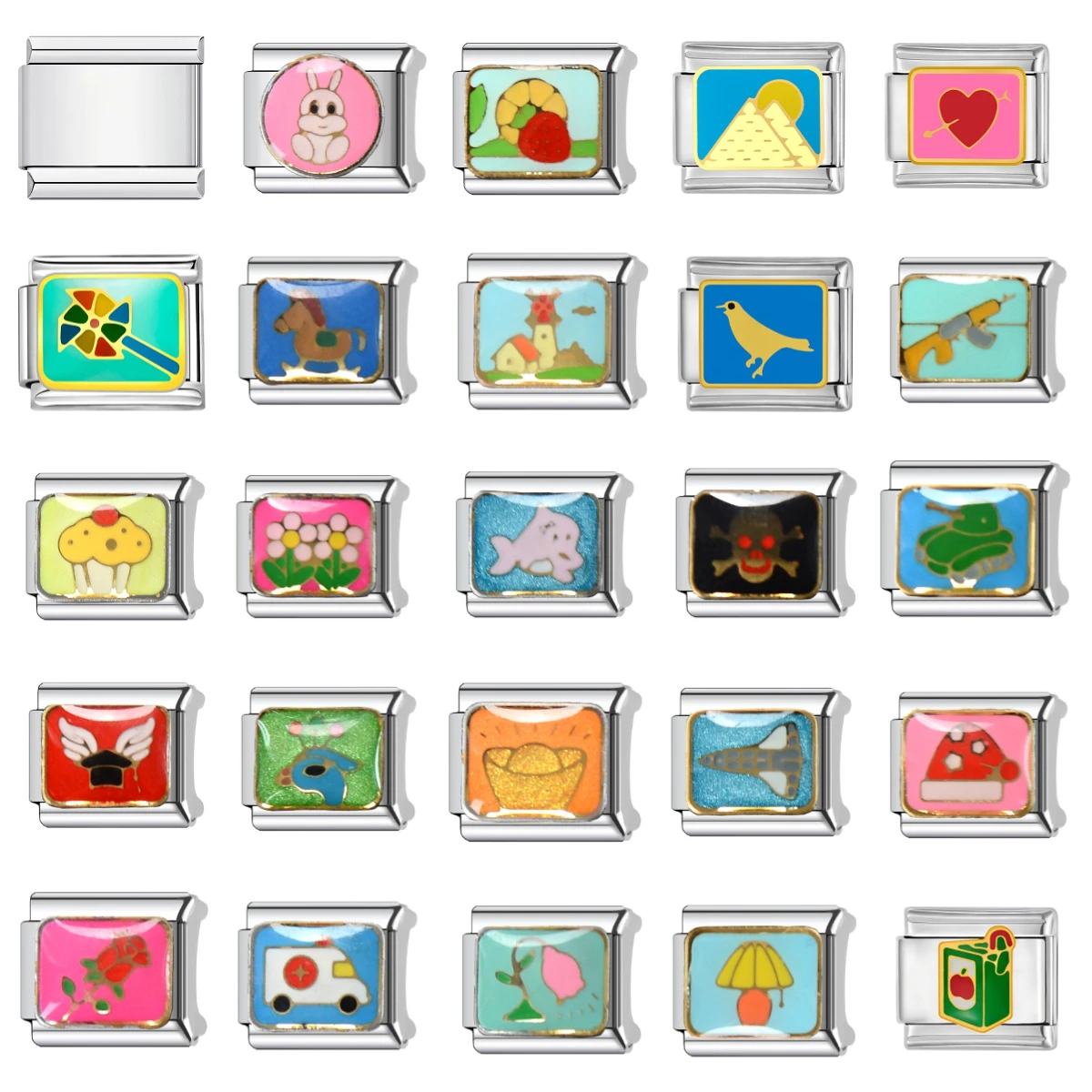 

DIY 9mm Premium Stainless Steel Italian Bracelet Charm Links Jewelry Making Accessories Findings Creation Animal Skull Heart