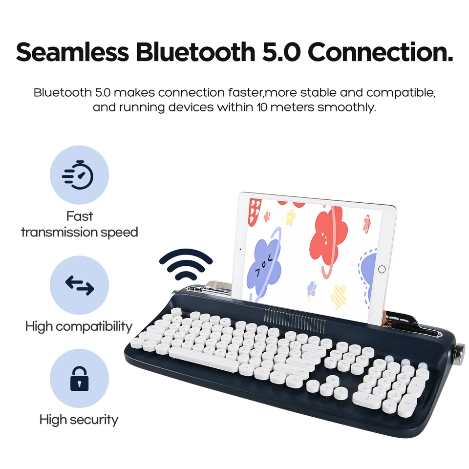 YUNZII ACTTO B503 ワイヤレスキーボード、Bluetooth レトロタイプ