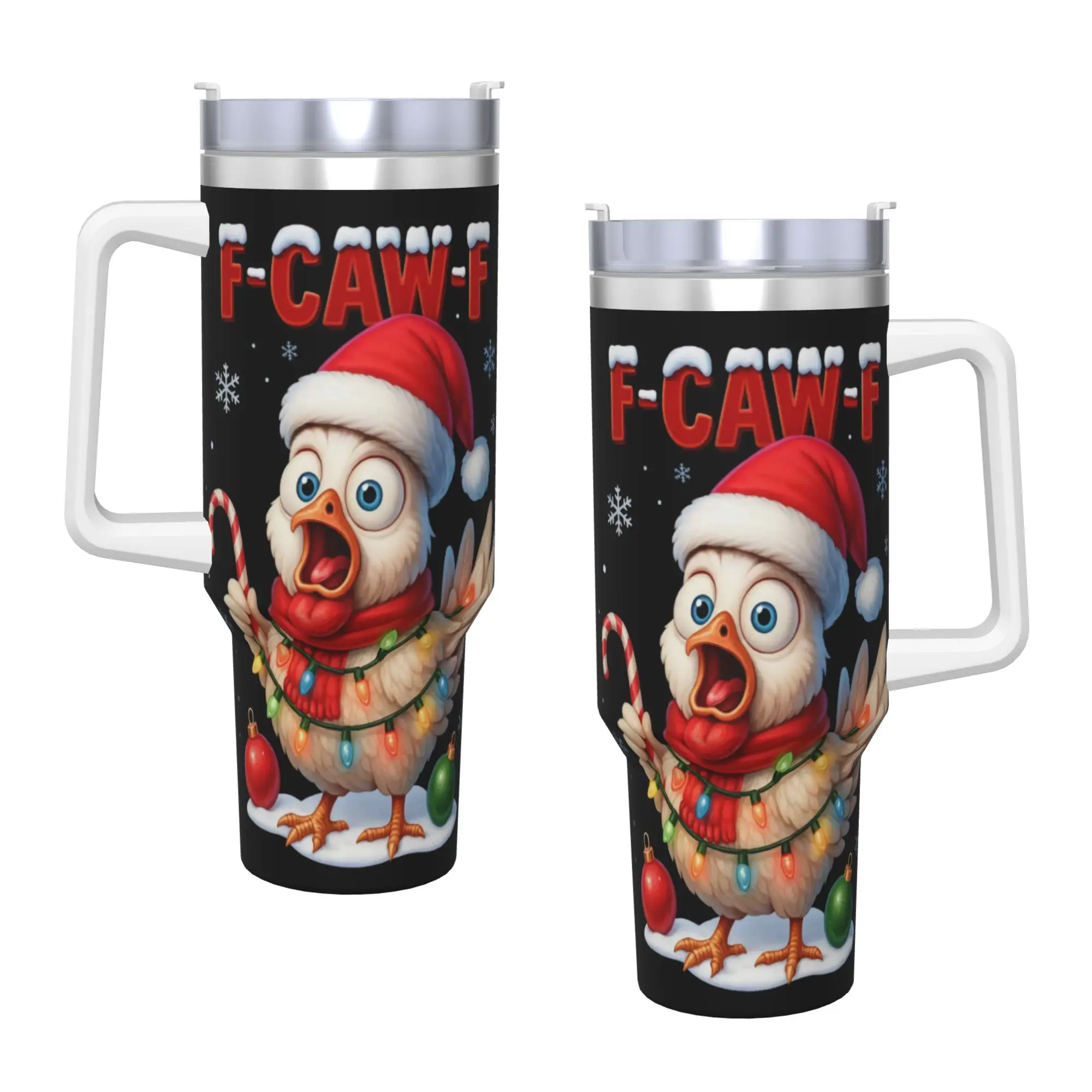 F CAW F عيد الميلاد الدجاج بهلوان من الفولاذ المقاوم للصدأ كوب قهوة للسفر مع القش وغطاء 40 أوقية أكواب كوب المشروبات الساخنة زجاجة ماء