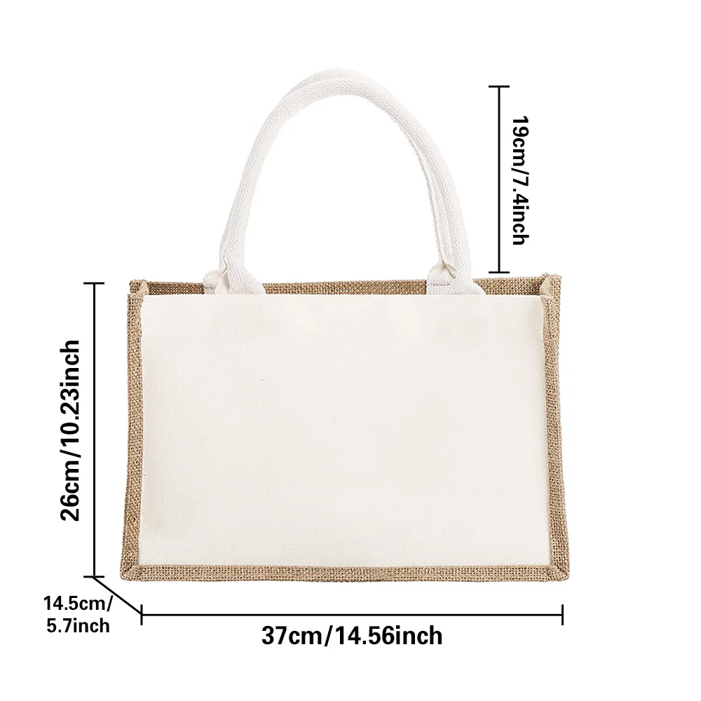 Large Capacity Eco-friendly Shopping Bag Linen Single Shoulder Shopping Bag Item Storage Bag Carved Image Letter Printing Series