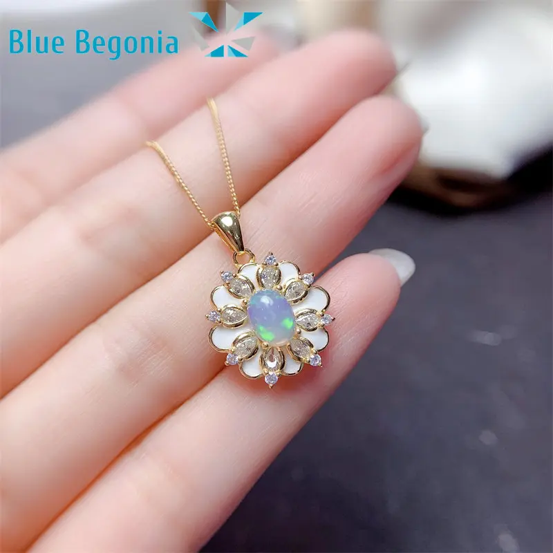 Natural Australia Opal Pendants 925 Sterling Silver 5*7MM Gemstone Jewelry for Women Wedding Engagement Gift