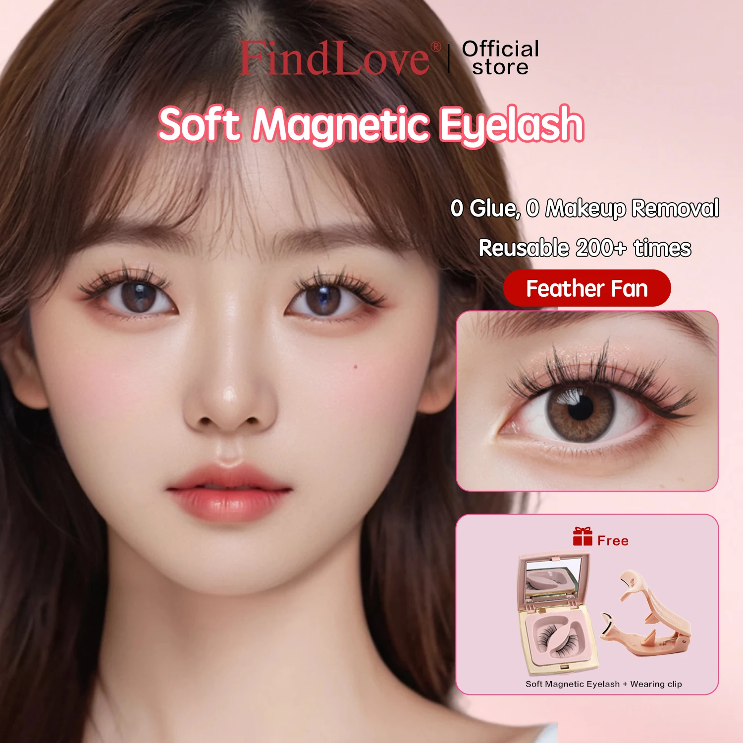 Findlove SM Series Soft Magnetic Eyelash Extension Kit Glue Free Lash With Clip Feathered Fan 1pair Reusable And No Glue Need