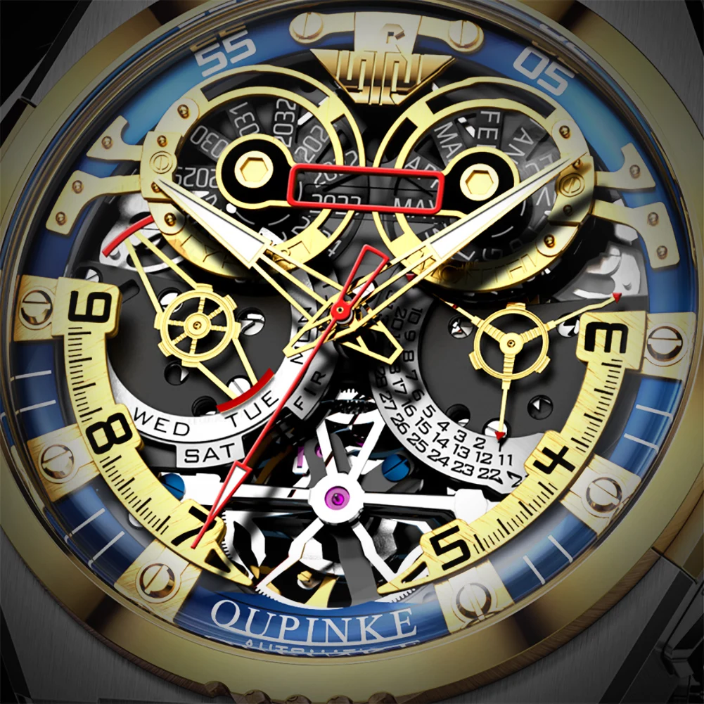ساعات OUPINKE الرجالية من أفضل العلامات التجارية الفاخرة، ساعة أوتوماتيكية أصلية للرجال، نمط الآلات الصناعية، قرص التقويم الأسبوعي #6