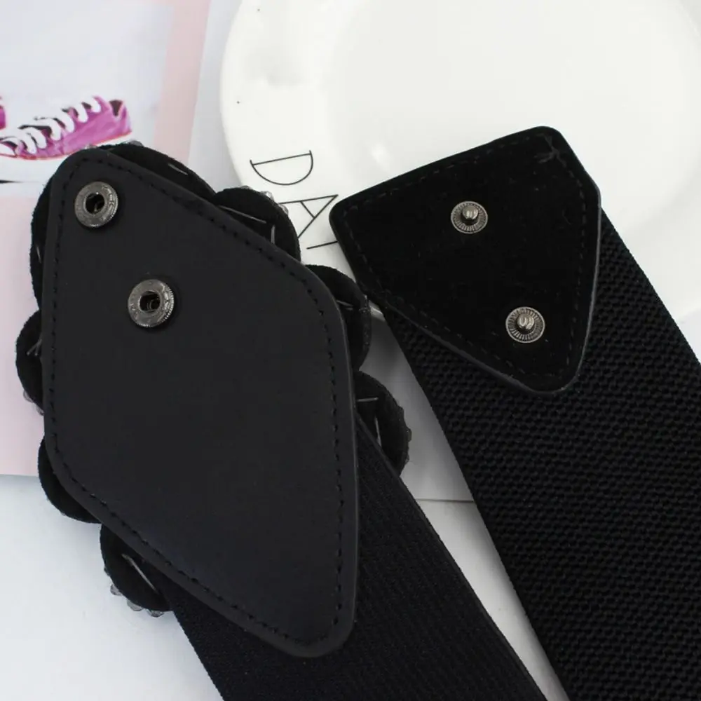 Casual Flower Elastic Cummerbunds Wide Korean Style Women Waistband Black Strap Belt Rhinestone Waist Belt Jacket