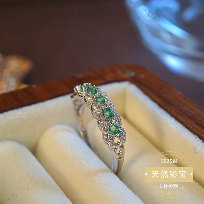 

925 Silver Natural Gemstone Wedding Ring for Women Resizable Size Genuine Real Emerald