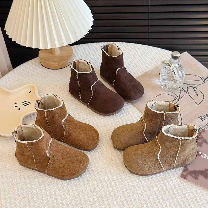 

Новинка зимы 2024, детские ботильоны для девочек, модные корейские стильные нескользящие универсальные хлопковые короткие ботинки принцессы на мягкой подошве