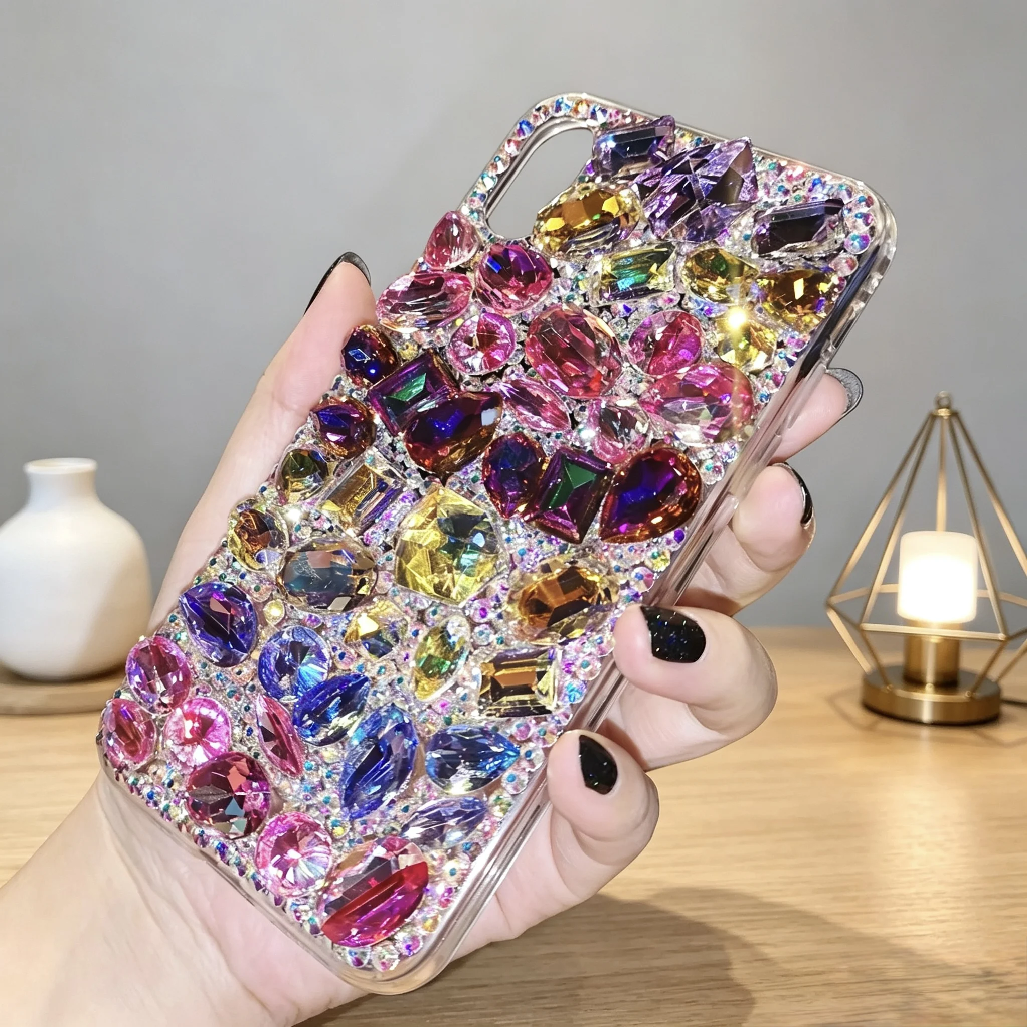 

Suitable for iPhone, custom high-end strobe luxury crystal-covered phone case, fully protects against drops.