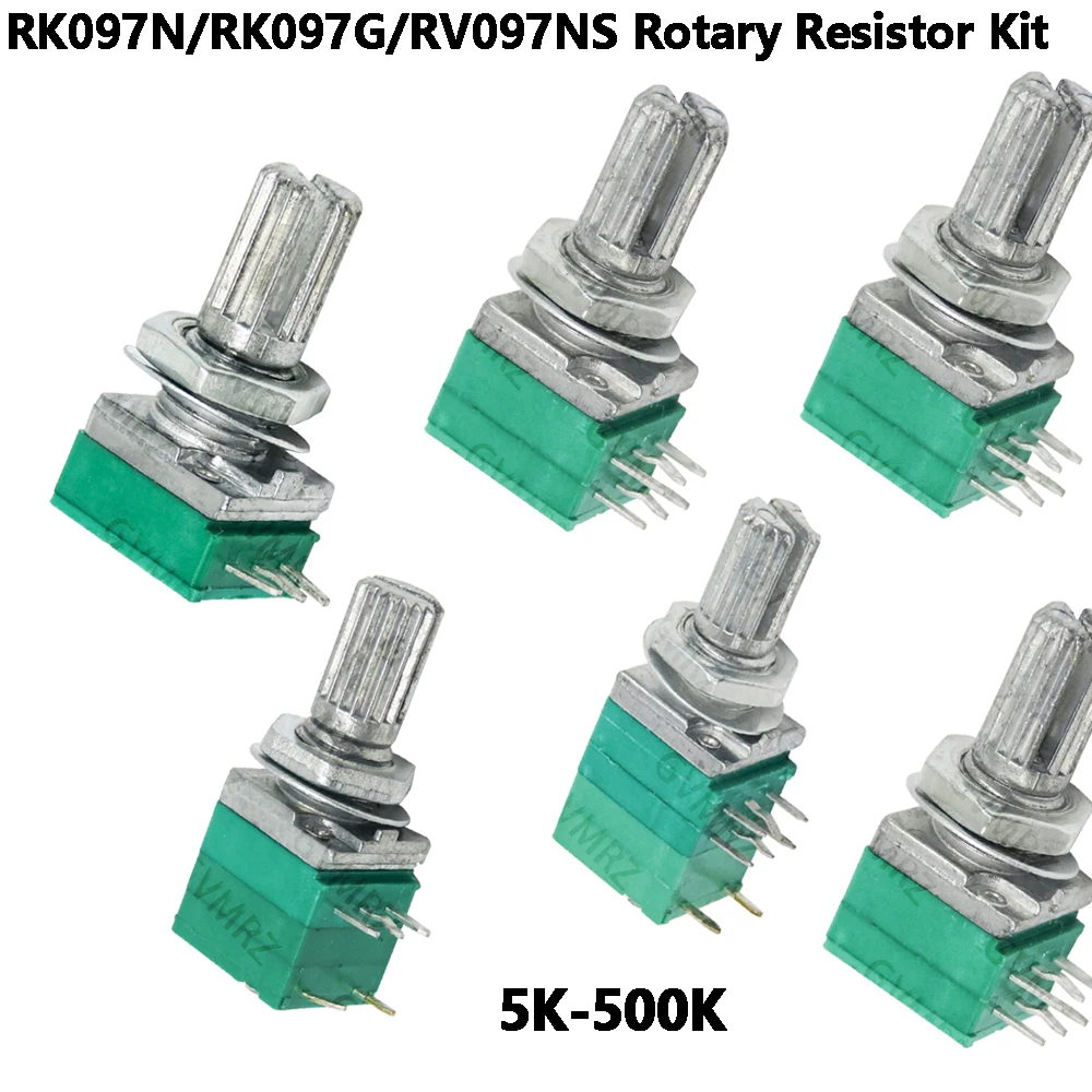 5pcs 3/5/6/8 PIN RK097N/RK097G/RV097NS Rotary Resistor Kit , 5K 10K 20K 50K Ohm with Mounting Nuts & Washers for DIY Projects