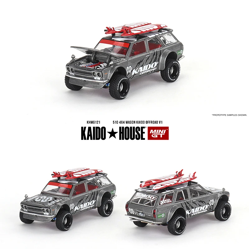 MINIGT KHMG121 In Stock 1:64 510 Wagon 4X4 Offroad V1 Openable Hood Diecast Diorama Car Model Collection Miniature Kaido House