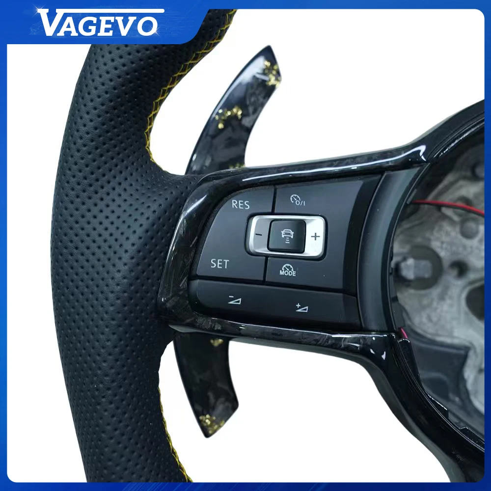 Sport Forged Carbon Leather with Yellow Foil & LED Steering Wheel for VW Golf MK7 7.5 Passat Tiguan Polo