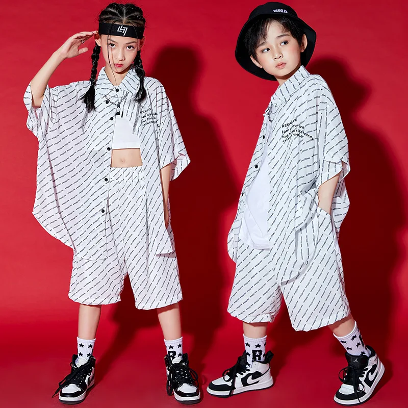 الأولاد الهيب هوب زي قطري شريط قميص فضفاض قصير للفتيات الشارع الرقص الاطفال ملابس الجاز الأطفال مجموعات ملابس الشارع الشهير