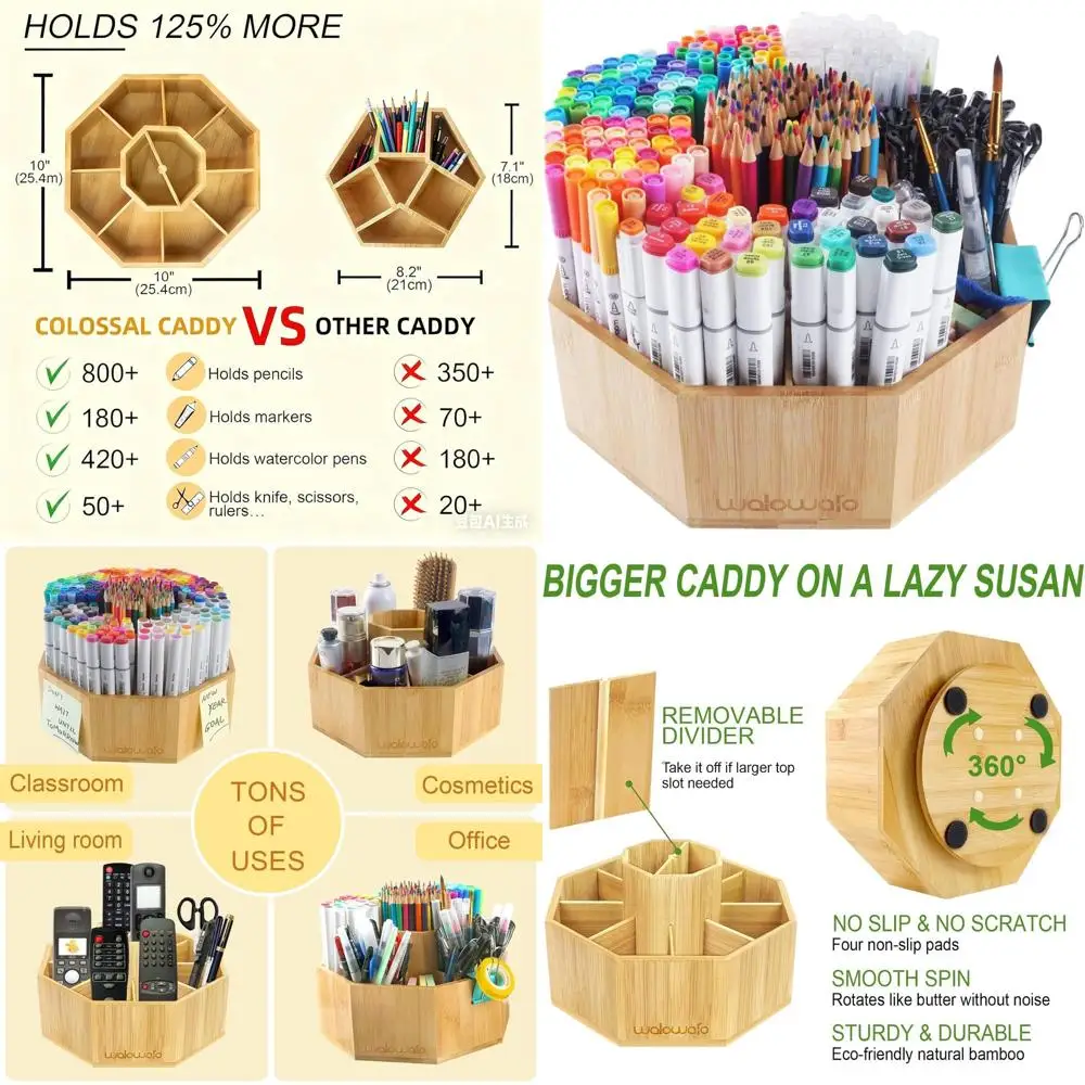 

Large Bamboo Art Supply Organizer: Holds Over 800 Pencils, 160 Markers, and More for Office & Classroom