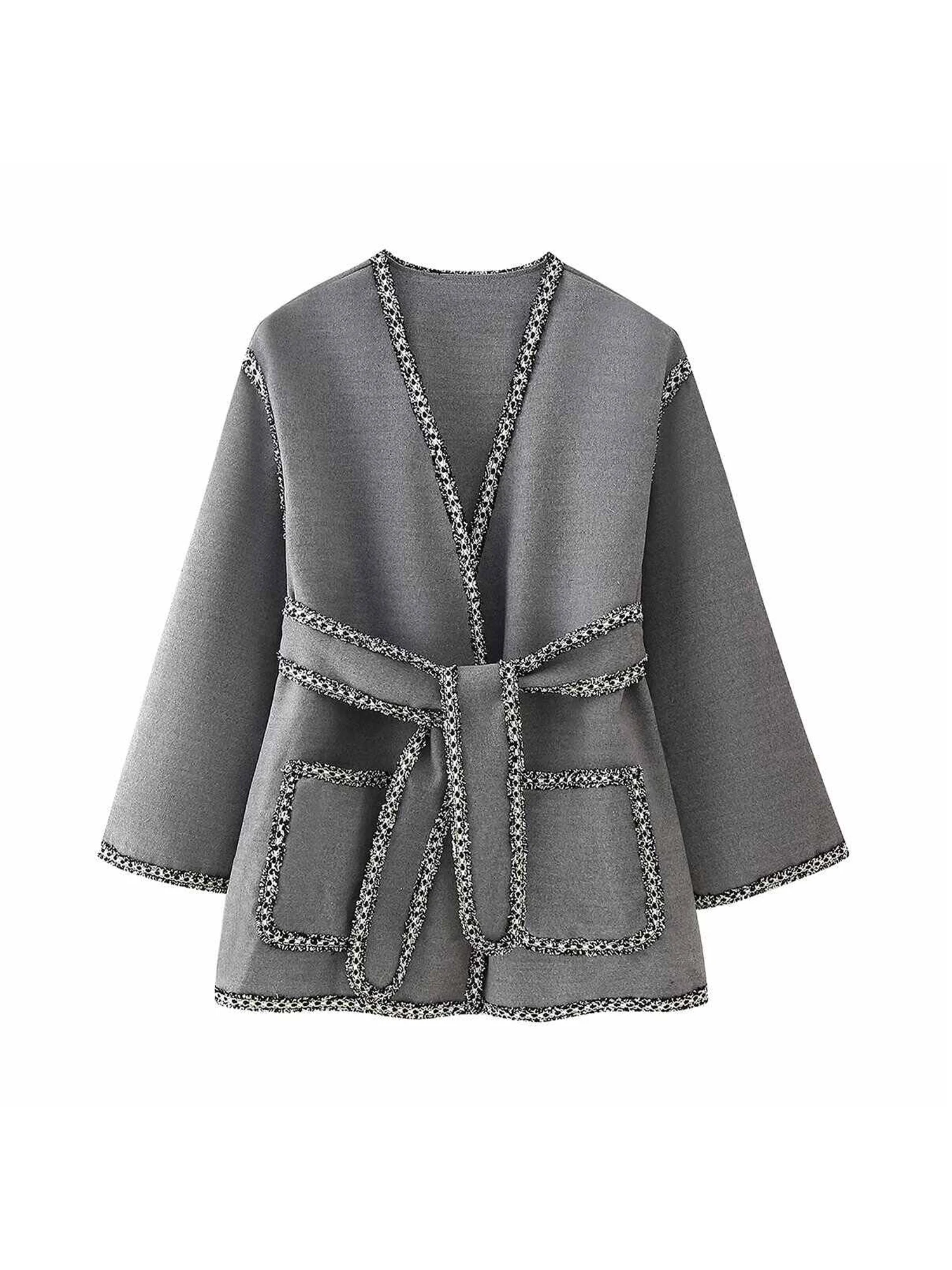 

Women's Grey Woolen Overcoat Fashion Loose Coat Jacket Cropped Outerwear Long Sleeve Warm Overcoat Korean Vintage Winter Autumn