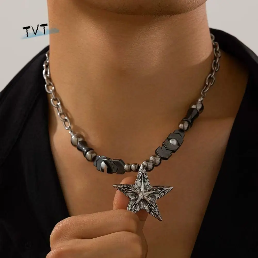 

Adjustable Goth Y2k Punk Necklace Geometry Vintage Star Pendant Necklace Neck Jewelry Beaded Simple Metal Necklace Men Women