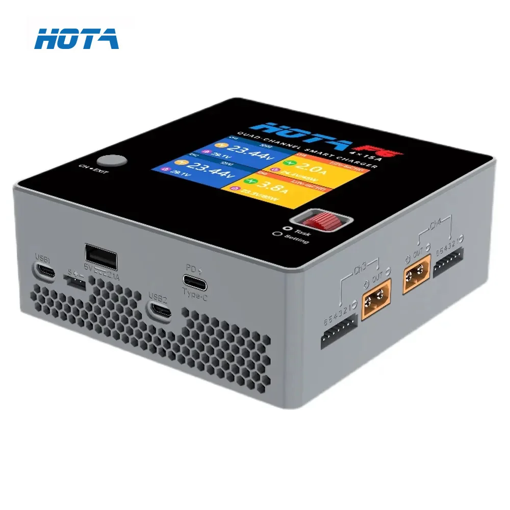 

HOTA F6 Smart Balance Charger 4x250W/15A with Type-C 2 in 1 XT60 Lipo LiIon NiMH Battery for Remote Control airplanes cars