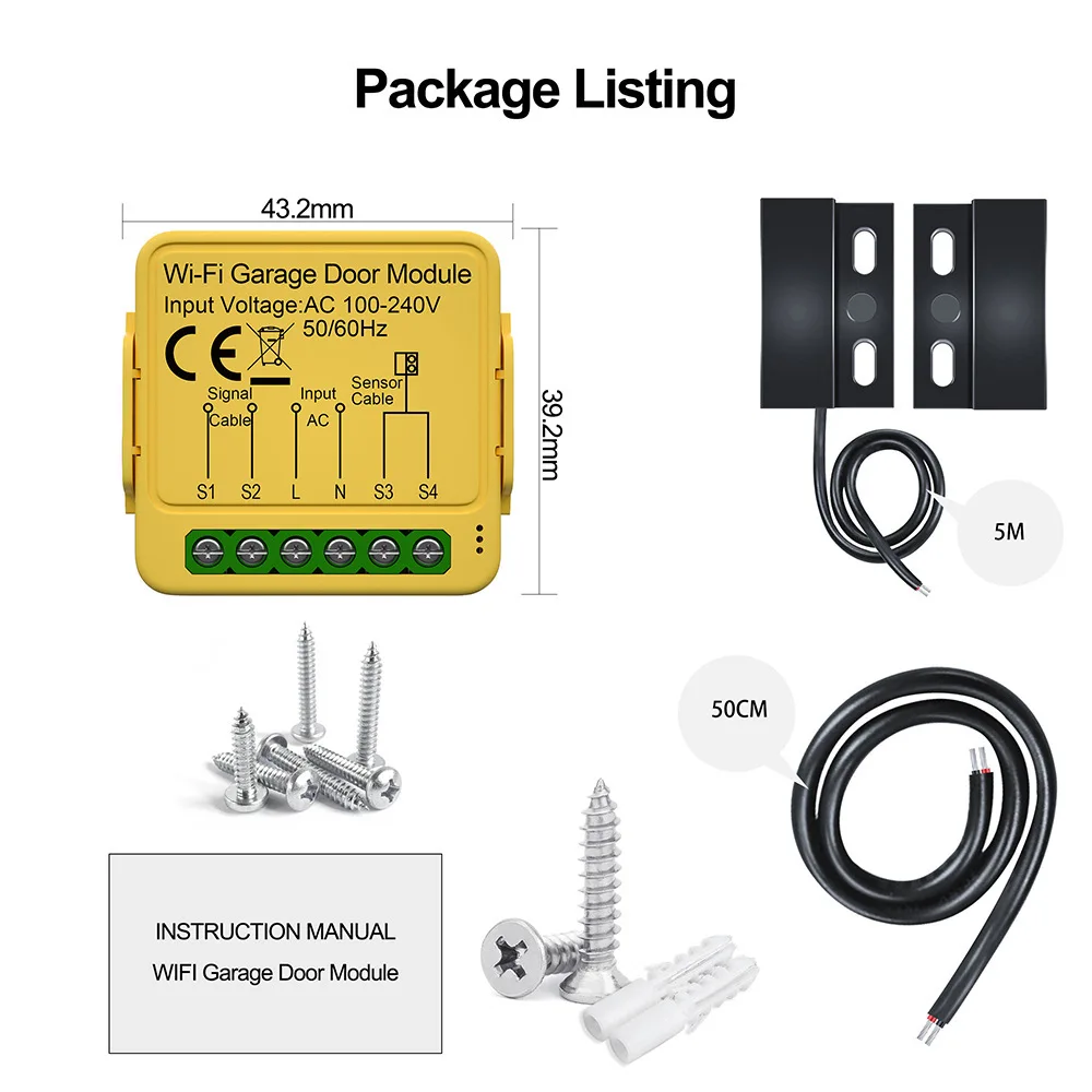 WiFi Smart Garage Door Controller Tuya Breaker Module Voice Control Remote Timing Rolling Shutter Door
