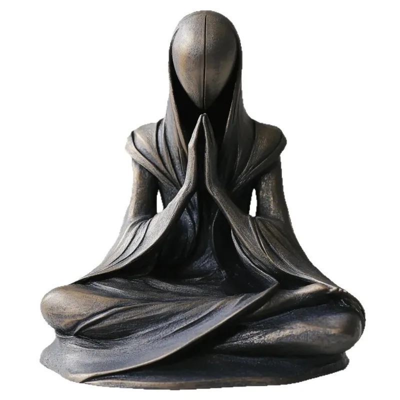 Meditating Alien Resin Statue, Creative Desktop Art Ornament, Niche Relaxation Decor, Unique Gift Craft