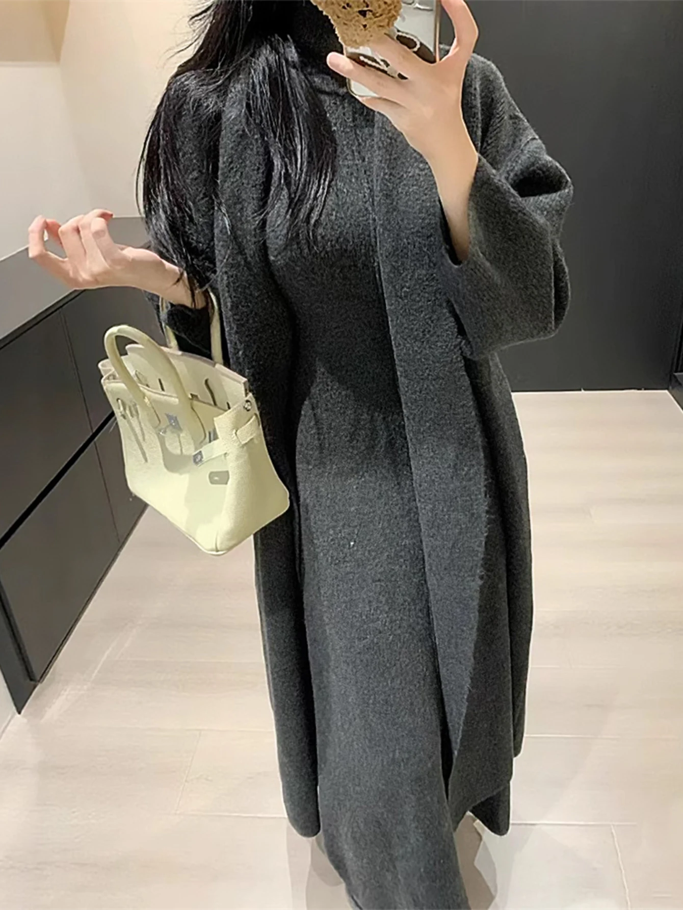 Women's Hong Kong Style Retro Long Knitted Cardigan Turtleneck Dress Set Elegant Sweater Suit for Autumn Winter