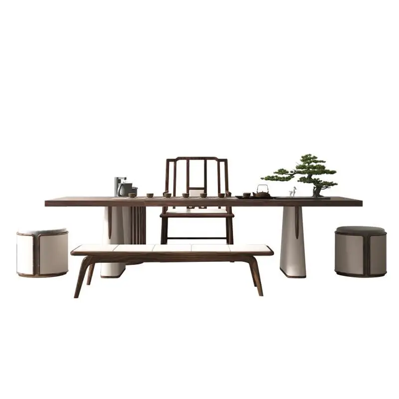 

New Chinese black walnut living room hospitality tea table, office negotiation tea table and chair combination, wood wax
