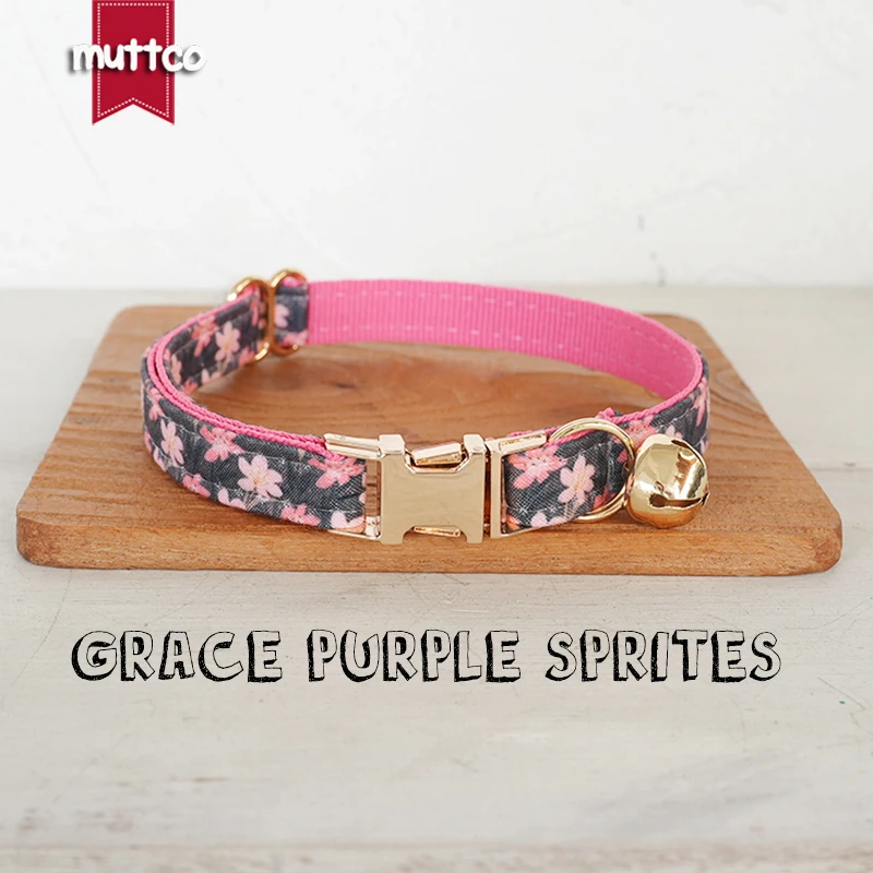 MUTTCO Retail Beautiful Flower Pattern Design Handmade GRACE PURPLE SPRITES collar Unique Design Cat collar 2 size UCC187