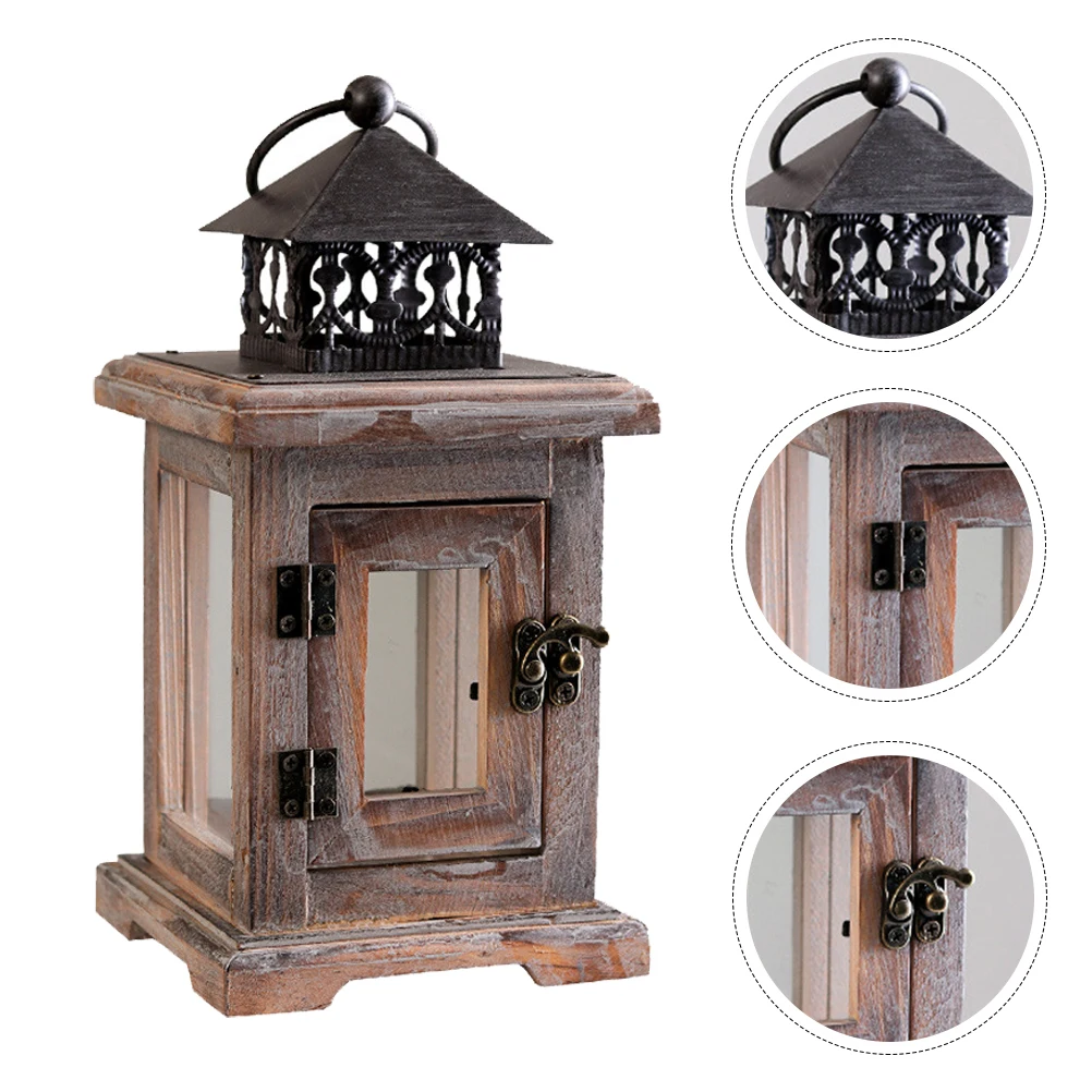 

Delicate Desktop Lantern Decorative Holder Iron Wood Ornament Home Dorm Light Accessory Housewarming Gift Space Saving