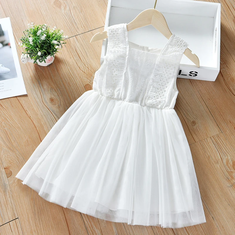 Casual Fashion Clothes Summer Baby Girls Dress Short Sleeve Hollowed Out Cotton White Princess Dress Kids Party Dresses