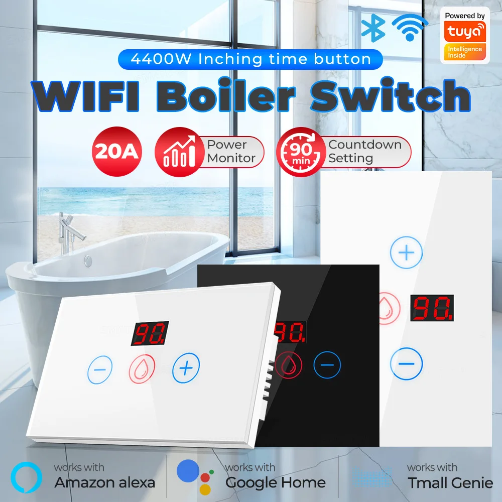 Tuya Smart 4400W 20A WiFi Boiler Water Heater Touch Switch With Power Monitor Timer Air Conditione EU/US Switch For Alexa Google