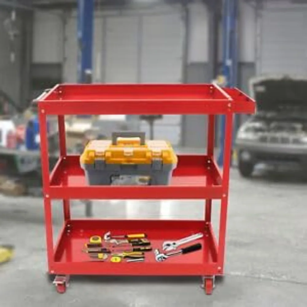 3-Layer Heavy Duty Tool Cart with Wheels Work Bench Portable Large Capacity Detachable Multifunctional Red Tool Cart