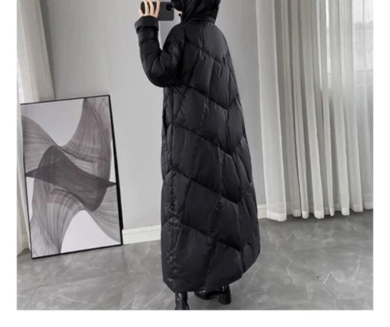 2026 Fashion Down Cotton-padded Jacket Women's Winter X-long Parkas Thicken Warm Top Hooded Coat Loose A-line Quilted Outerwear