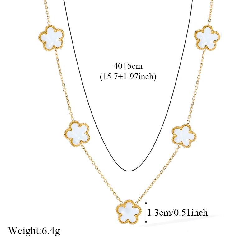 GANEMLY 316L Stainless Steel White 5 Flowers Necklace For Women Trendy Five Leaf Clover Neck Chain 18K Gold Plated Jewelry Gift