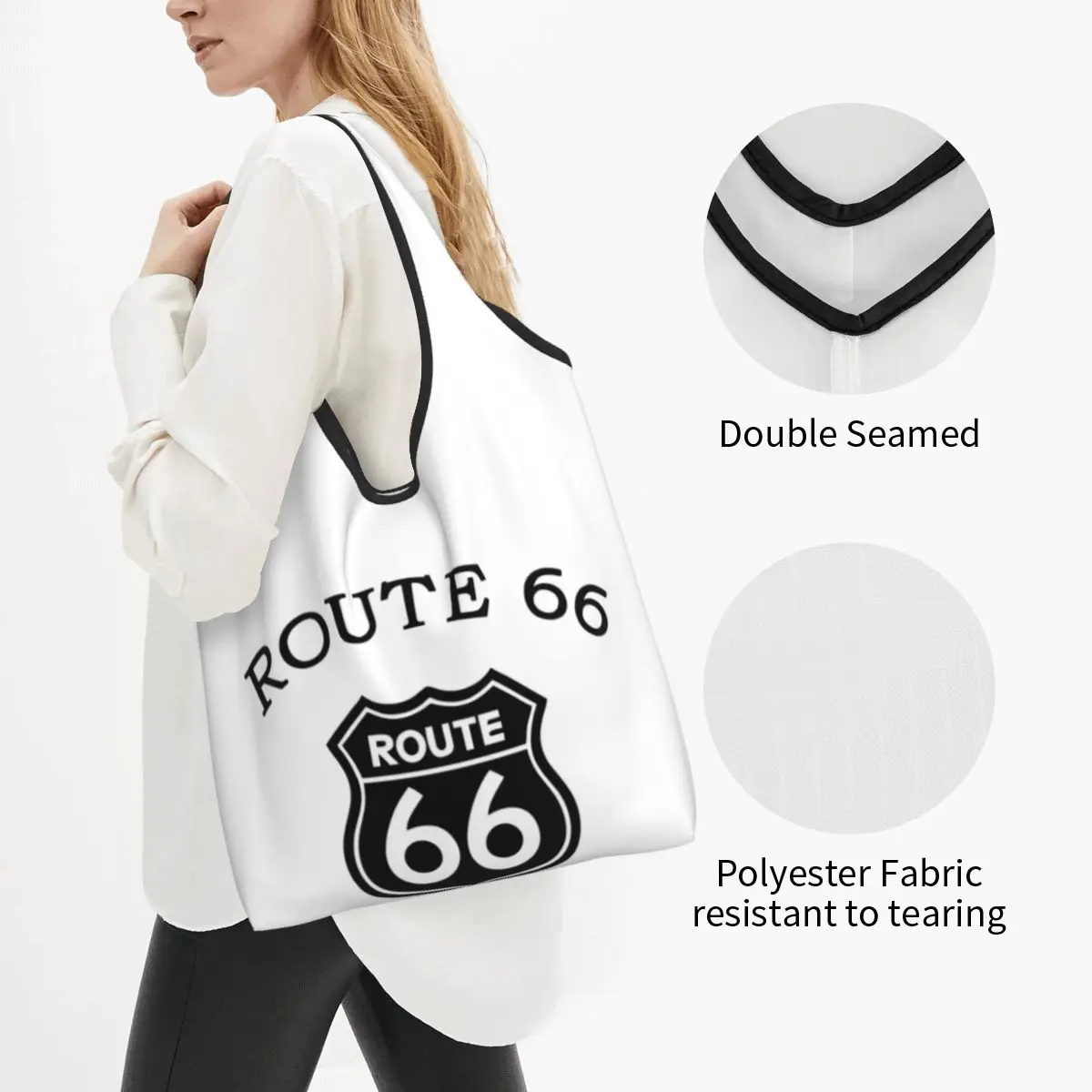 Fashion Americas Highway Route 66 Shopping Tote Bags Portable Groceries Shopper Shoulder Bag