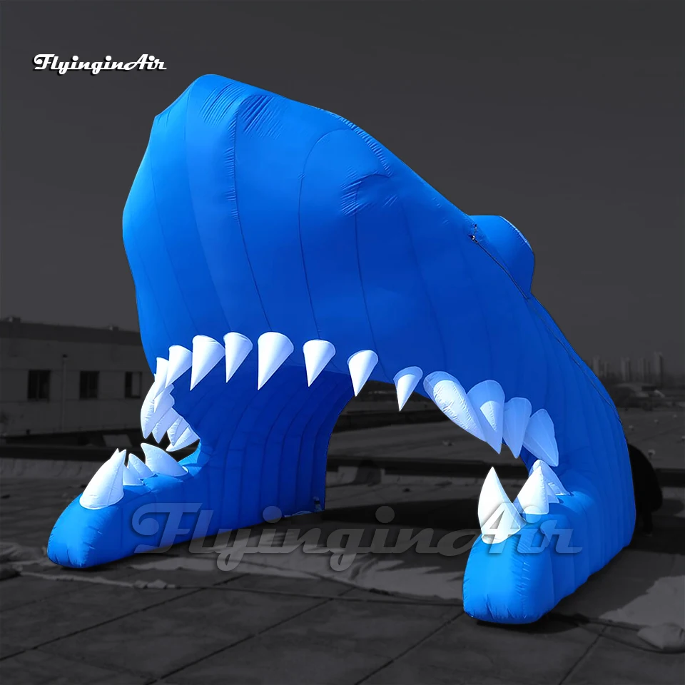 Outdoor Inflatable Shark Tunnel Cartoon Sea Animal Model Blue Blow Up Shark Head For Entrance Decoration