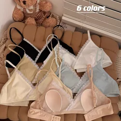 SP&CITY French Lace Satin Bras Women's Sexy Lingerie Thin Cute Small Chest Gathered Bra Triangular Cup Seamless Comfort  Bras