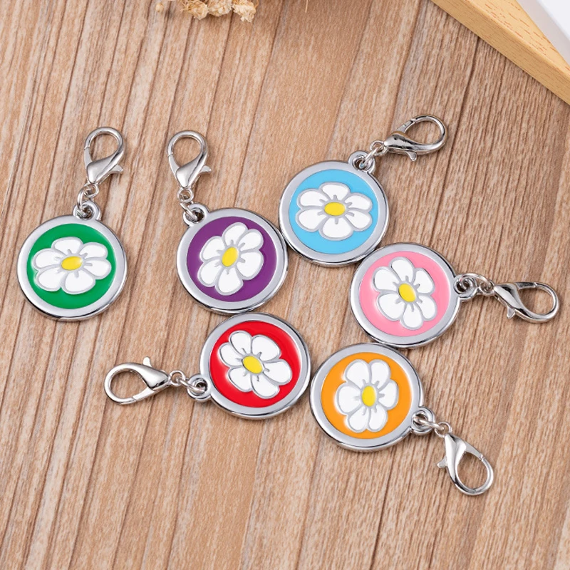 Cute Flower Dog Tag Round Personalized Cat Brand Pet Dog ID Card Custom Name Keychain Anti-lost Dog Accessories Pet Collar