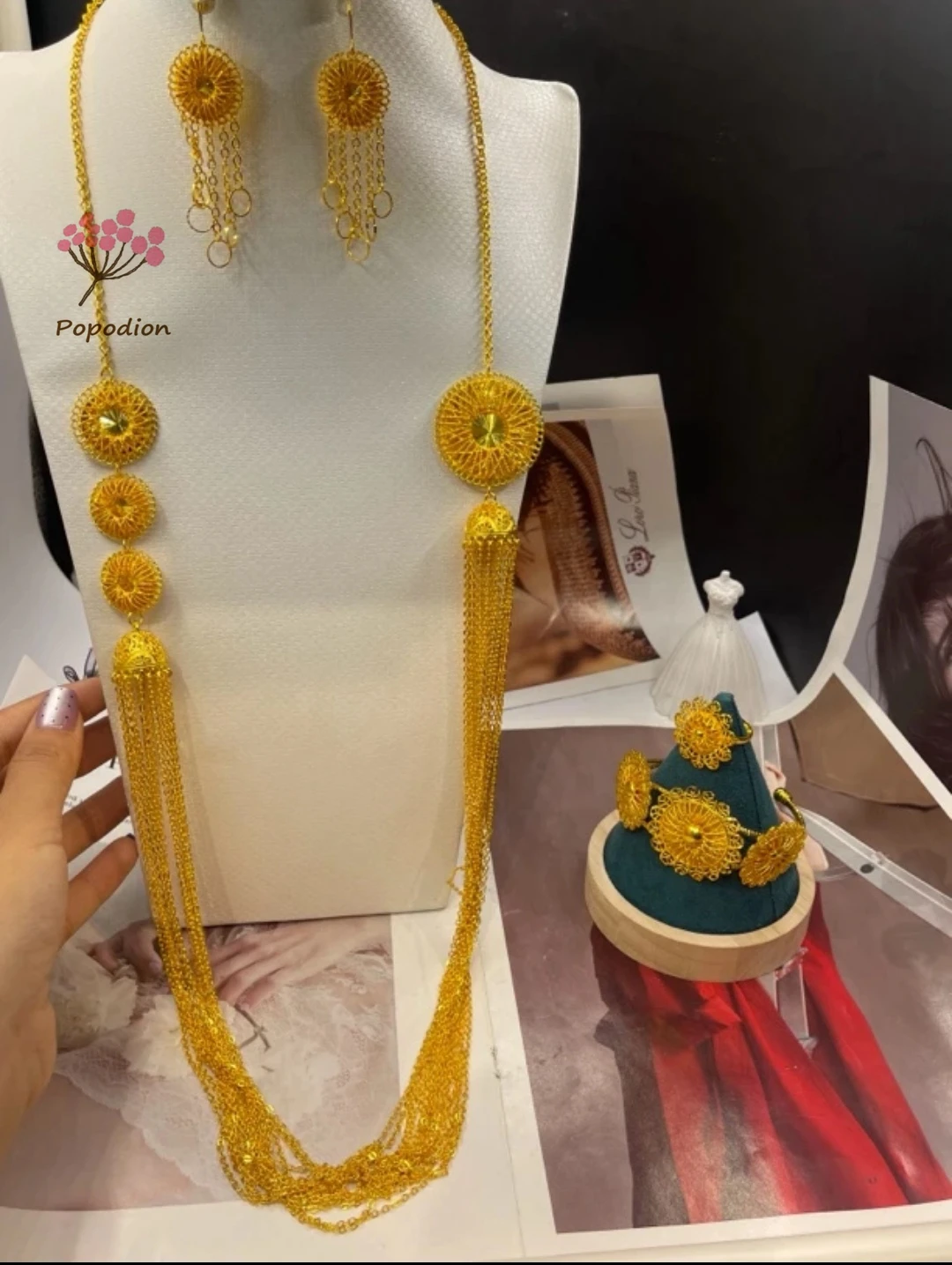 두바이 새로운 24K 골드 도금 목걸이, 귀걸이, 반지, 팔찌, 여성 친구를 위한 선물, 웨딩 파티 쥬얼리 세트 DD10613