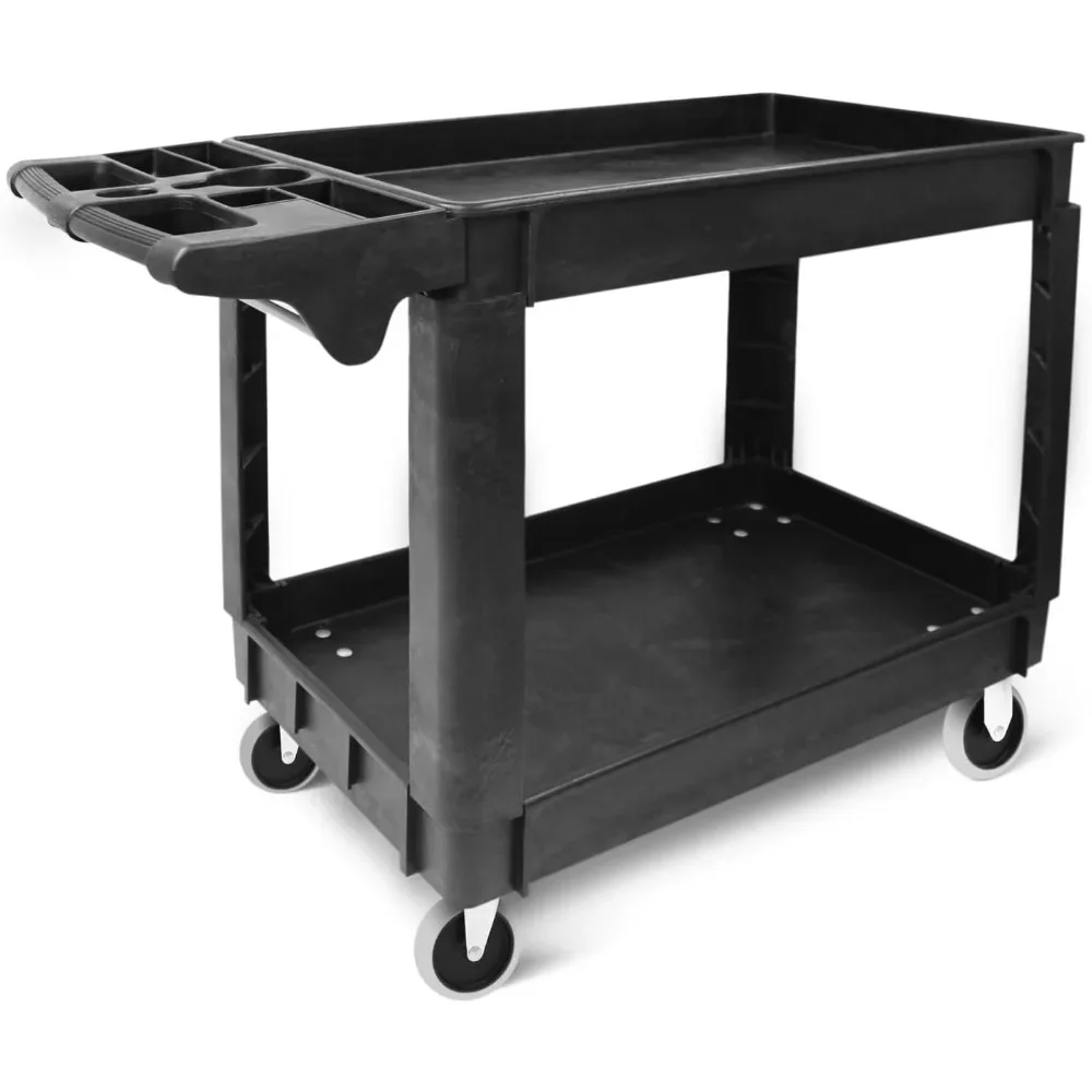 

500-lb Utility Service PP Cart with Two Trays and Wheels, Trolleys