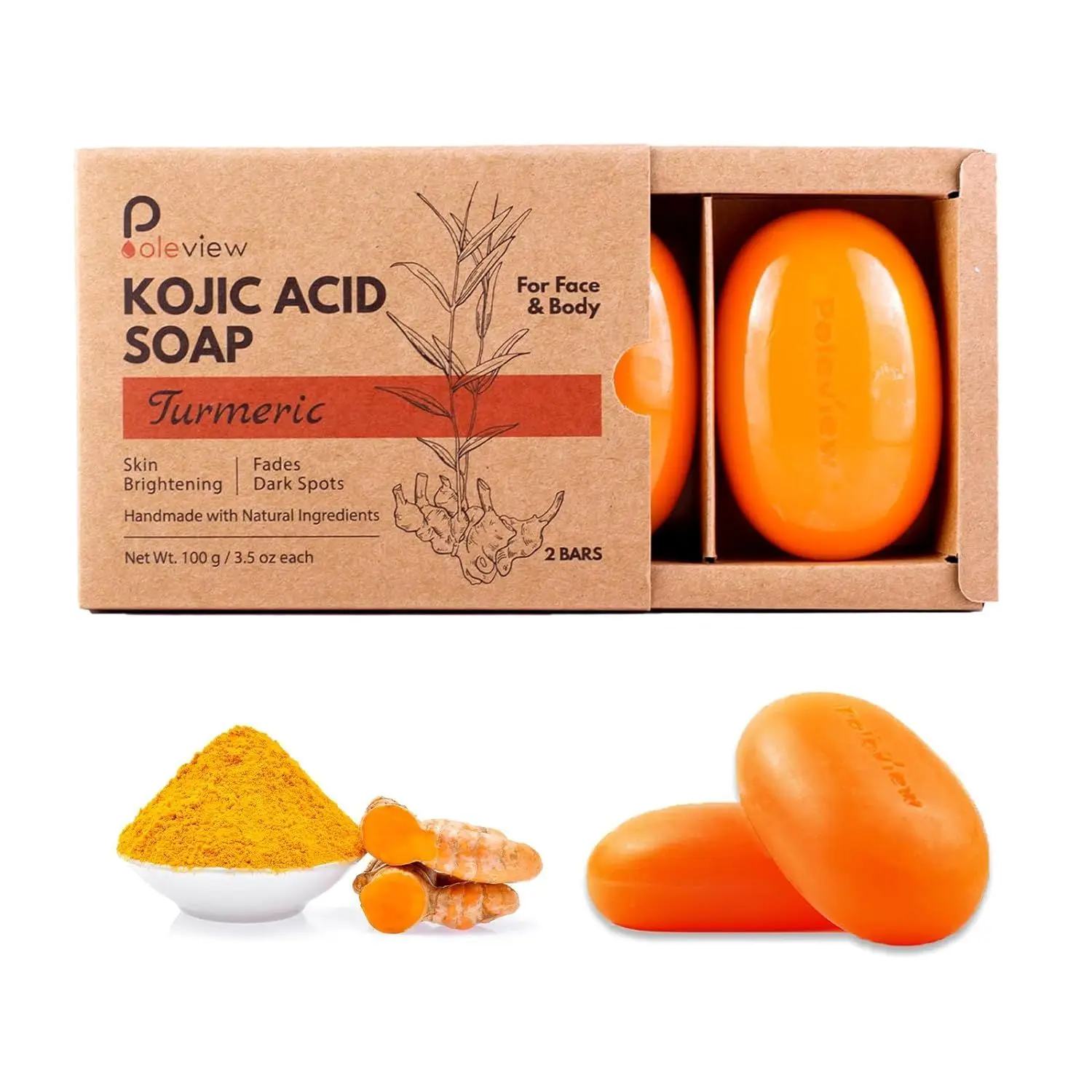 Kojic Acid Ginger Turmeric Handmade Soap for Skin Whitening and Cleansing Fresh Non Greasy Bath Care