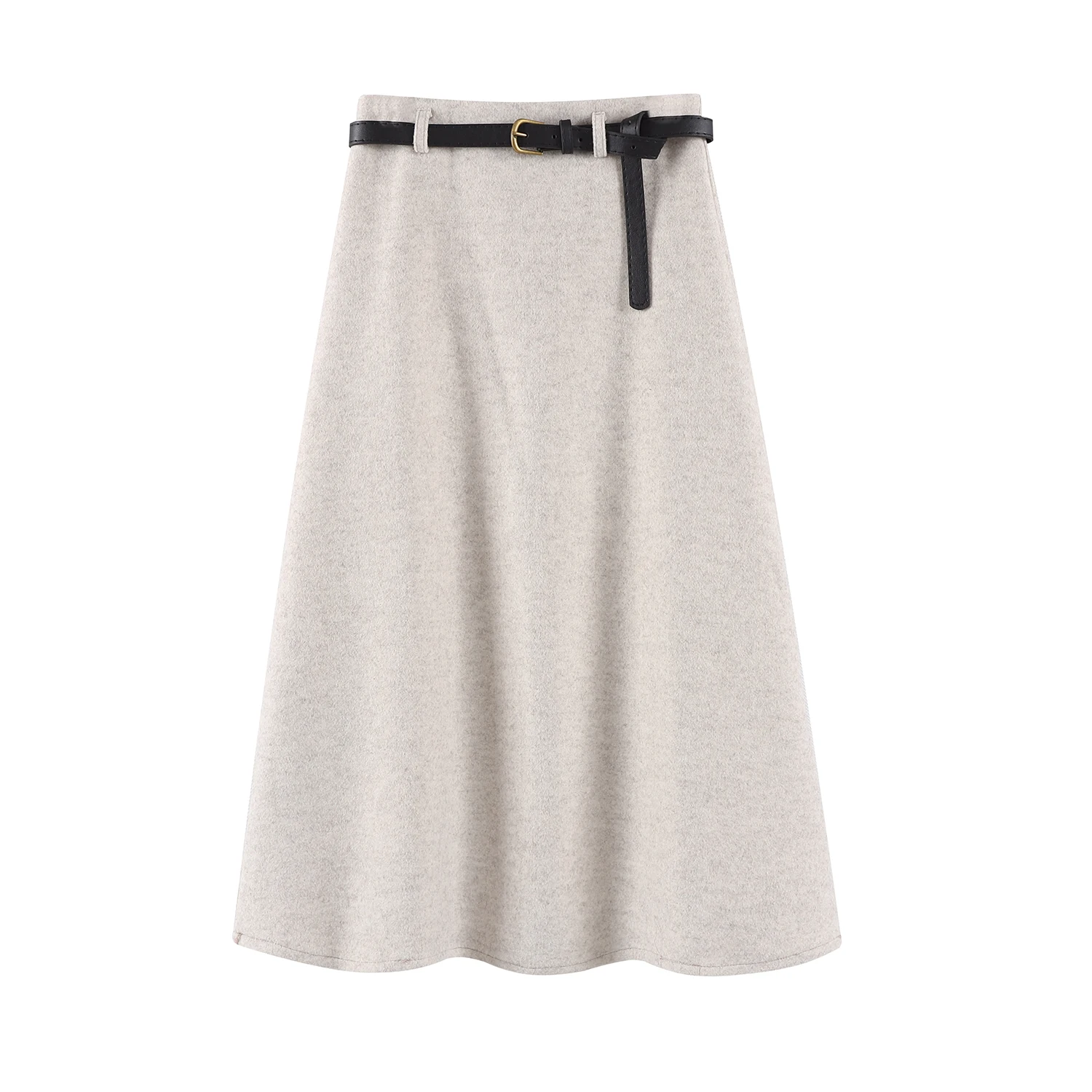 Autumn Winter Brushed Thick Woolen Skirts Women Elegant Office Ladies Work Midi Skirts Black Grey