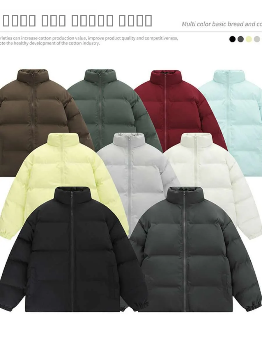

Winter New Sle ex Cotton Jaet Bread Coat Men's Women's Couple Multi-color Pure Color Casual Long Zipper Coat