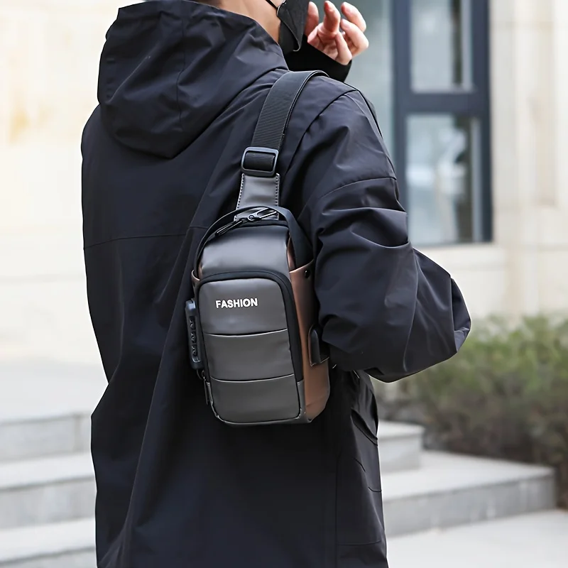 Borsa a tracolla antifurto con blocco password per uomo, borsa a tracolla casual alla moda per i pendolari quotidiani e gli sport all'aria aperta