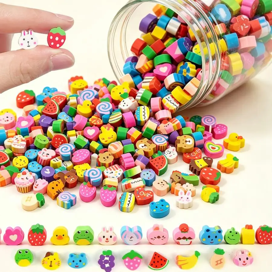 40/120/240pcs Cute Mini Erasers, Animal Fruit Shapes Pencil Eraser for School Stationery, Classroom Reward, Party Favor XJM