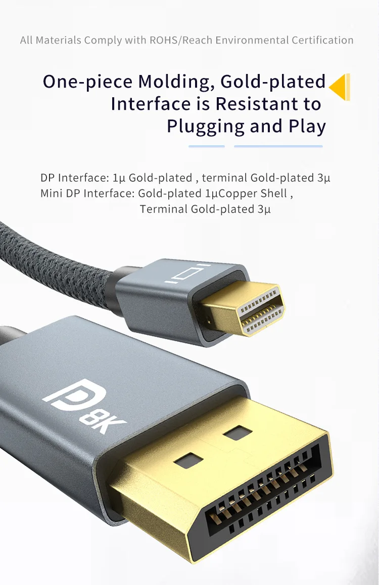8K Mini DP zu DP Kabel 3m, bidirektional 4K240Hz Mini DisplayPort zu DisplayPort Kabel kompatibel mit Thunderbolt 2 für Laptops – Detail 14